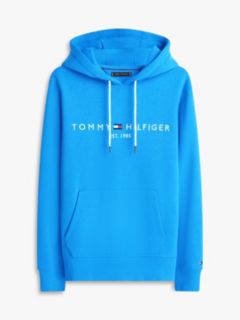 Logo Embroidery Fleece Drawstring Hoody — Blue 5