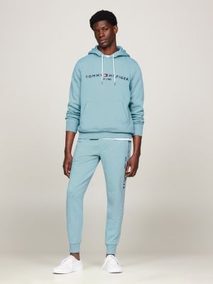 blue regular fit hoodie mit aufgesticktem logo für herren - tommy hilfiger