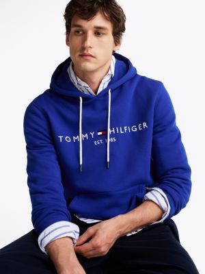 felpa con cappuccio, lacci e logo blu da uomini tommy hilfiger