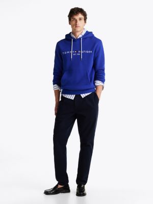 sweat à capuche à logo brodé bleu pour hommes tommy hilfiger