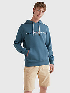 blauw fleece hoodie met logo voor heren - tommy hilfiger