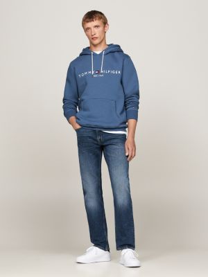 blue fleece drawstring hoody for men tommy hilfiger