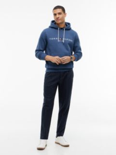 Logo Embroidery Fleece Drawstring Hoody — Blue 2