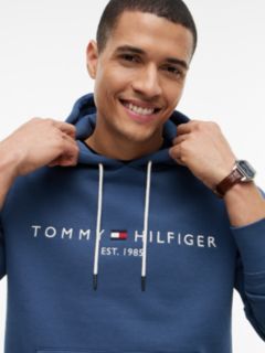 Logo Embroidery Fleece Drawstring Hoody — Blue 3