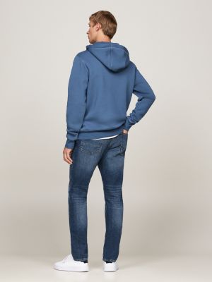 blue fleece drawstring hoody for men tommy hilfiger
