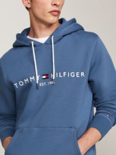 Logo Embroidery Fleece Drawstring Hoody — Blue 4