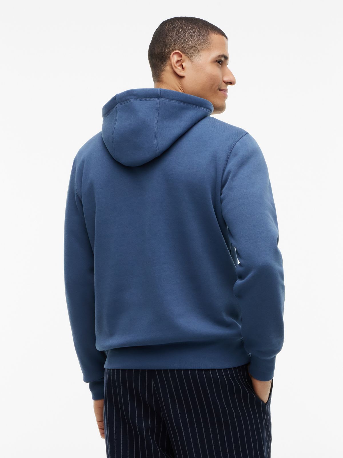 Logo Embroidery Fleece Drawstring Hoody — Blue