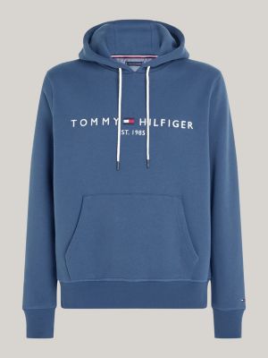 blue logo fleece drawstring hoody for men tommy hilfiger