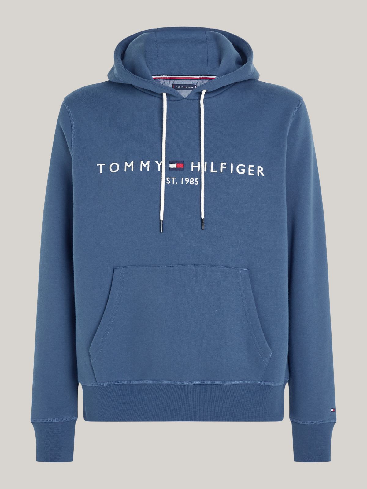Logo Embroidery Fleece Drawstring Hoody — Blue