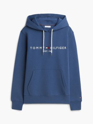blue logo fleece drawstring hoody for men tommy hilfiger