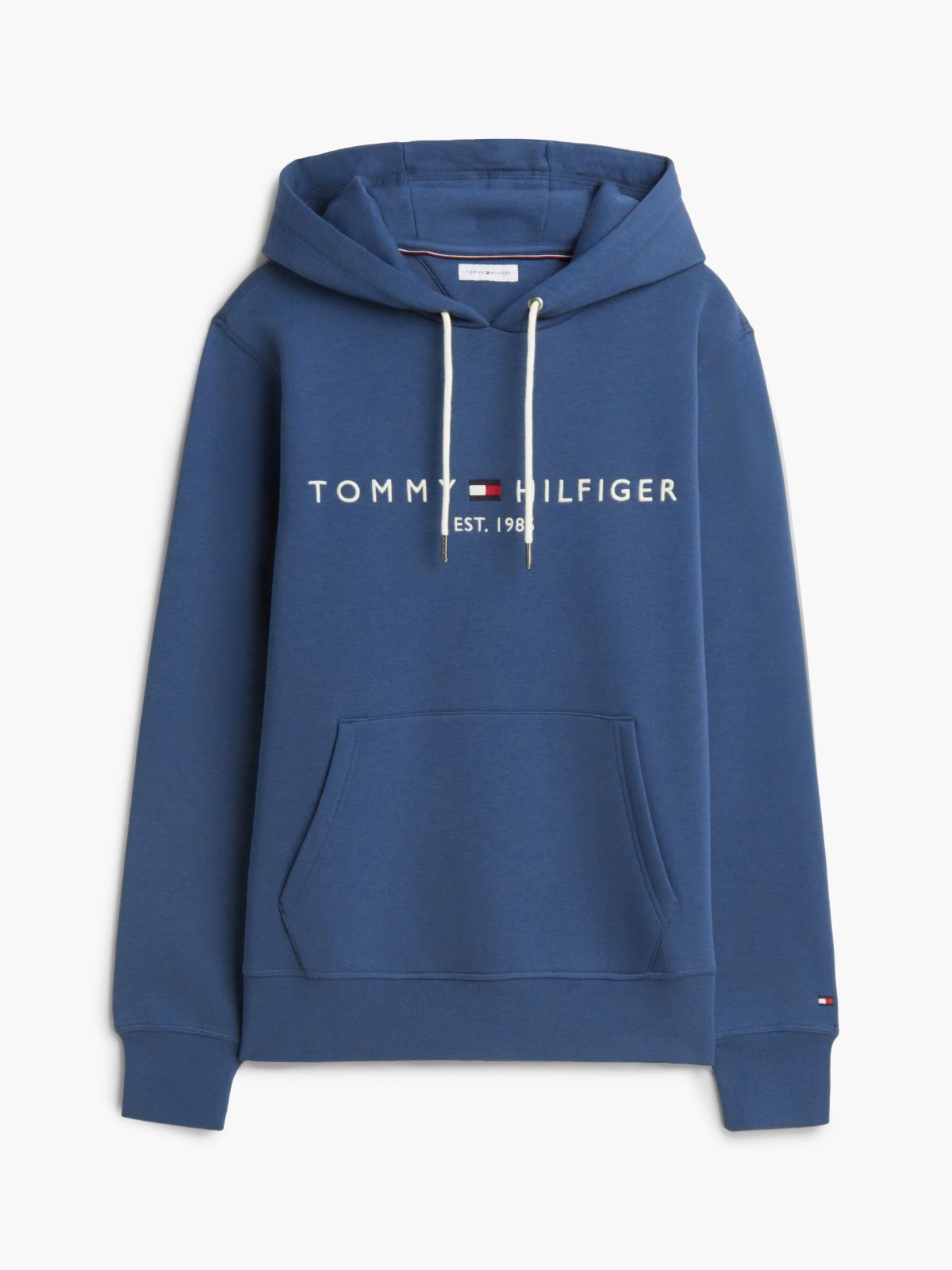 Logo Embroidery Fleece Drawstring Hoody — Blue
