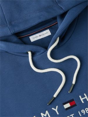 blue logo fleece drawstring hoody for men tommy hilfiger