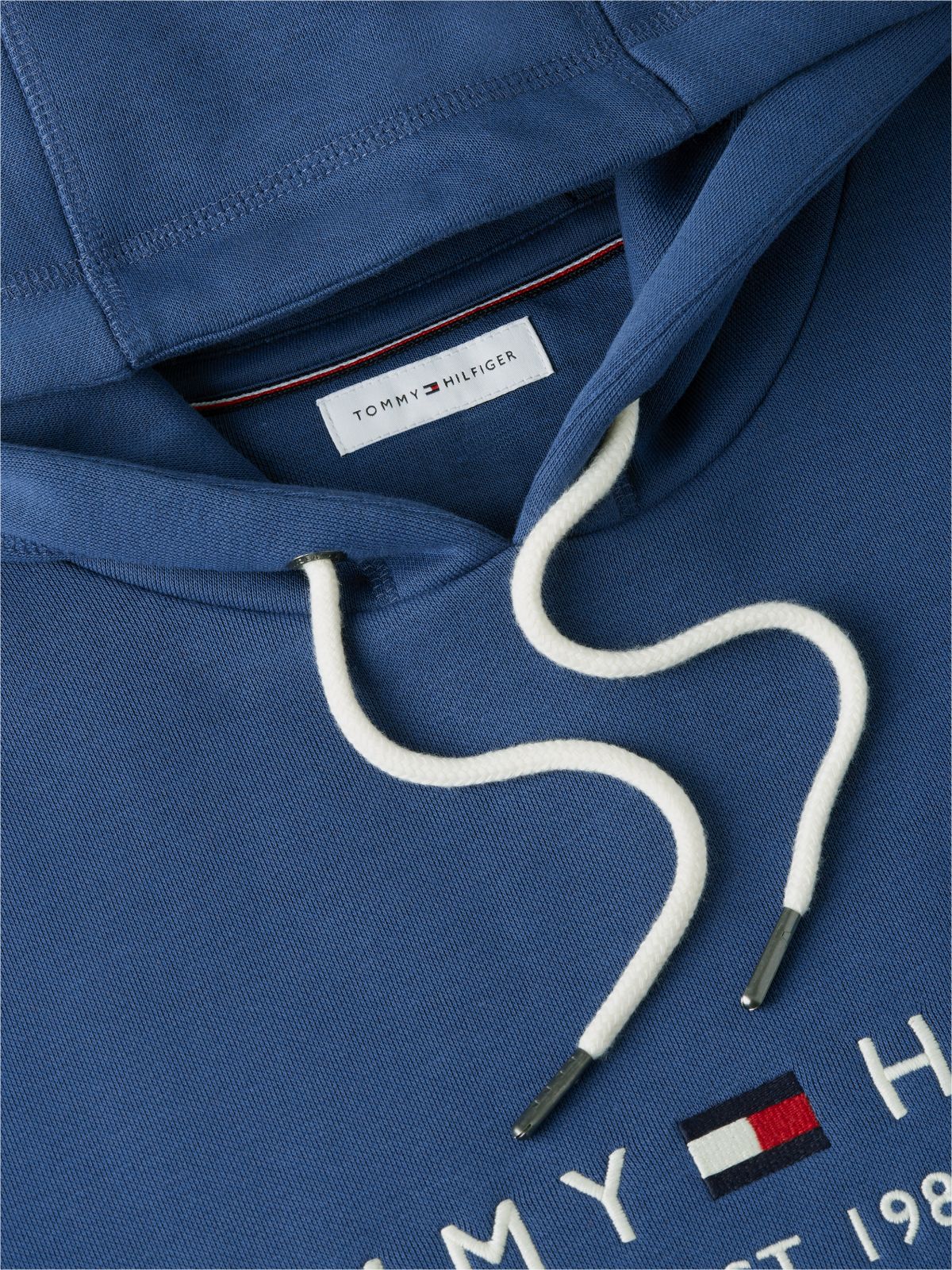 Logo Embroidery Fleece Drawstring Hoody — Blue