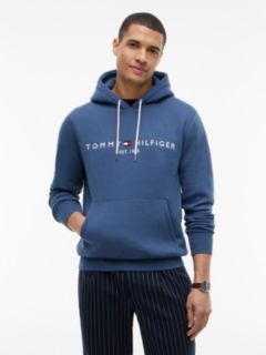 Logo Embroidery Fleece Drawstring Hoody — Blue 1