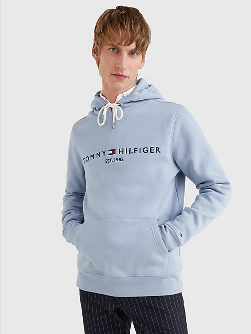 blauw fleece hoodie met logo voor men - tommy hilfiger