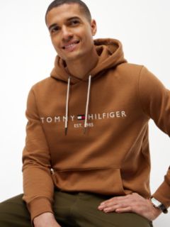 Logo Embroidery Fleece Drawstring Hoody — Brown 3