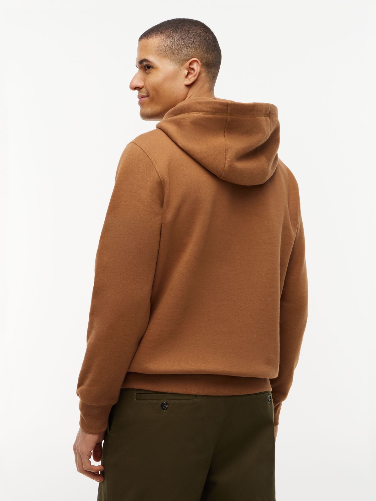 Logo Embroidery Fleece Drawstring Hoody — Brown