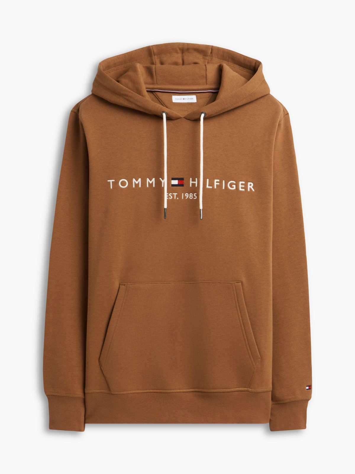 Logo Embroidery Fleece Drawstring Hoody — Brown