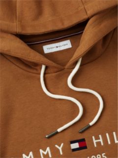 Logo Embroidery Fleece Drawstring Hoody — Brown 6