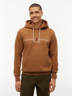 Logo Embroidery Fleece Drawstring Hoody — Brown 1