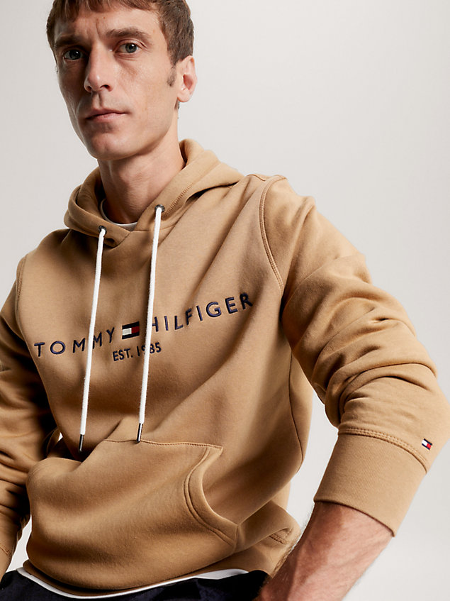 brown hoodie mit logo-stickerei und tunnelzug für herren - tommy hilfiger