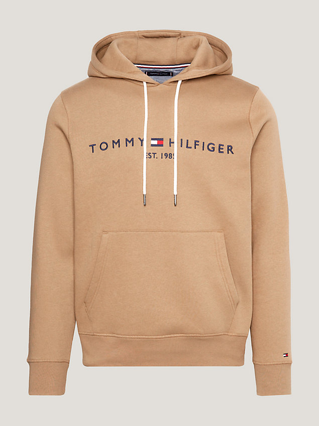 brown contrast drawstring logo embroidery hoody for men tommy hilfiger