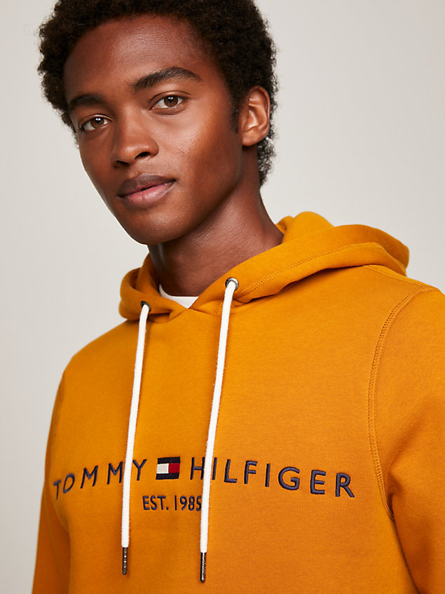gold contrast drawstring logo embroidery hoody for men tommy hilfiger