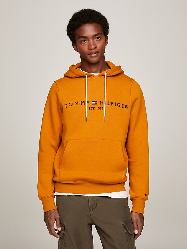 gold contrast drawstring logo embroidery hoody for men tommy hilfiger