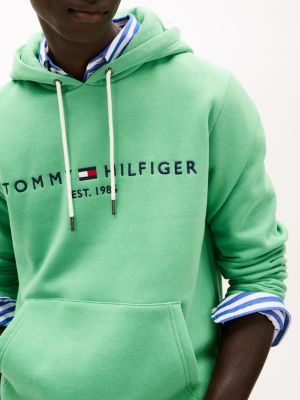 green logo embroidery drawstring hoody for men tommy hilfiger
