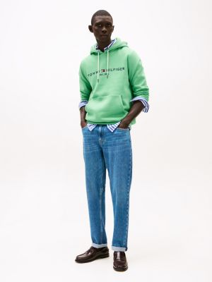 green logo embroidery drawstring hoody for men tommy hilfiger