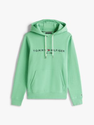 green logo embroidery drawstring hoody for men tommy hilfiger