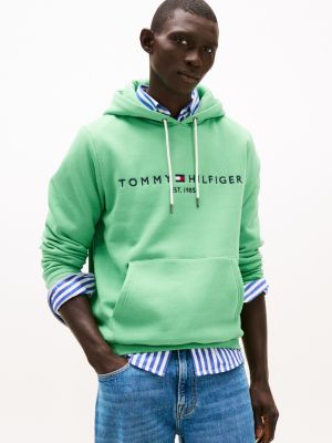 felpa con cappuccio e logo ricamato green da uomini tommy hilfiger