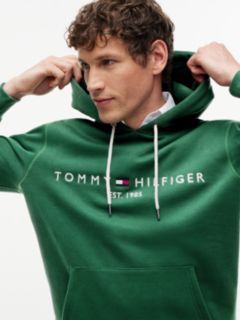 Logo Embroidery Fleece Drawstring Hoody — Green 3