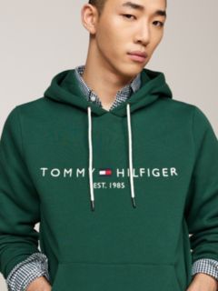 Logo Embroidery Fleece Drawstring Hoody — Green 4