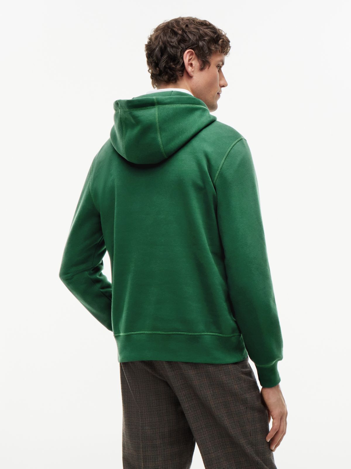 Logo Embroidery Fleece Drawstring Hoody — Green