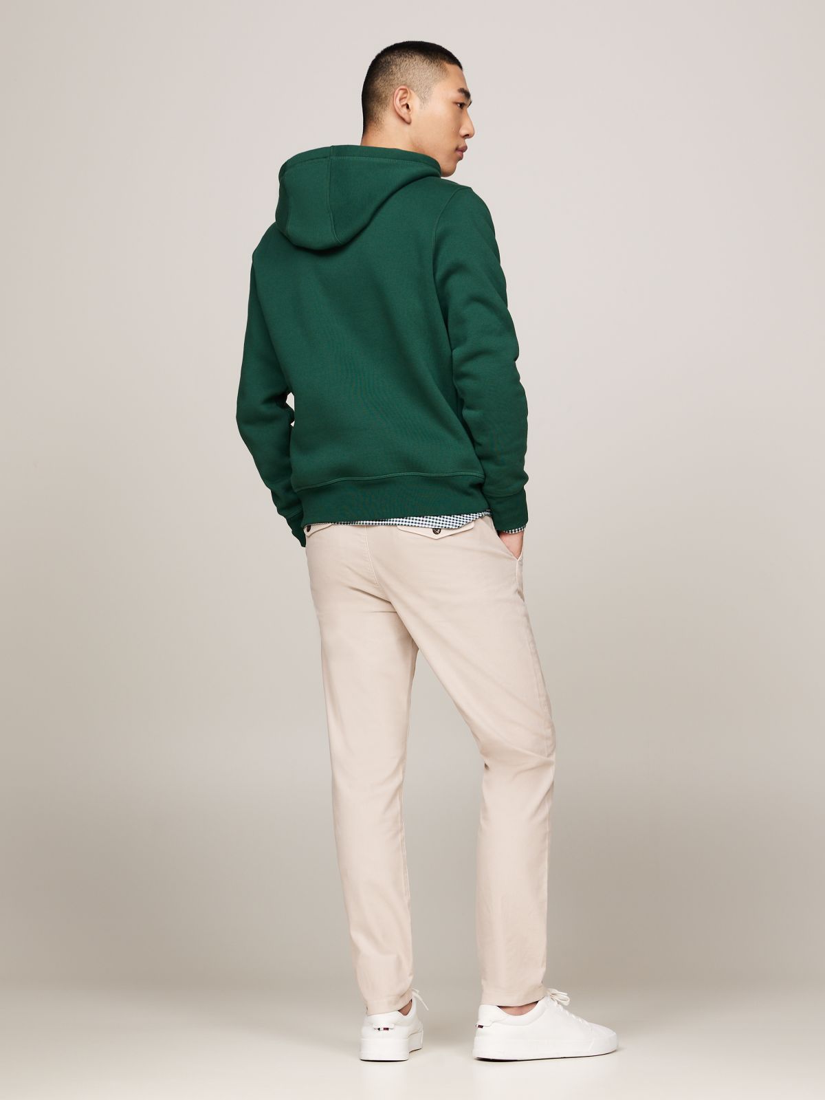 Logo Embroidery Fleece Drawstring Hoody — Green