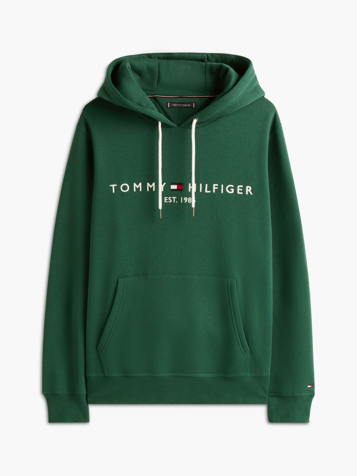 Logo Embroidery Fleece Drawstring Hoody — Green