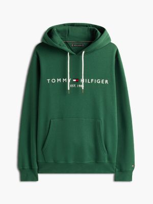 grün fleece-hoodie mit logo und tunnelzug für herren - tommy hilfiger