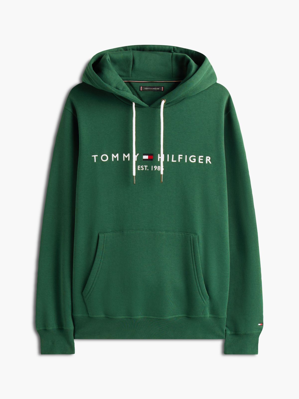 Logo Embroidery Fleece Drawstring Hoody — Green