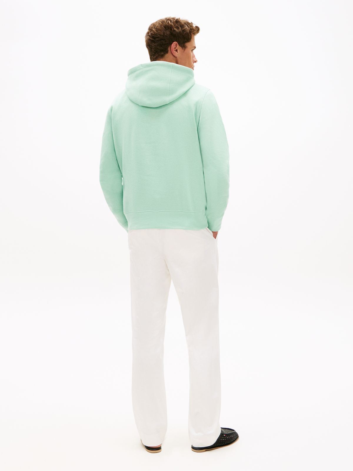 Logo Embroidery Fleece Drawstring Hoody — Green