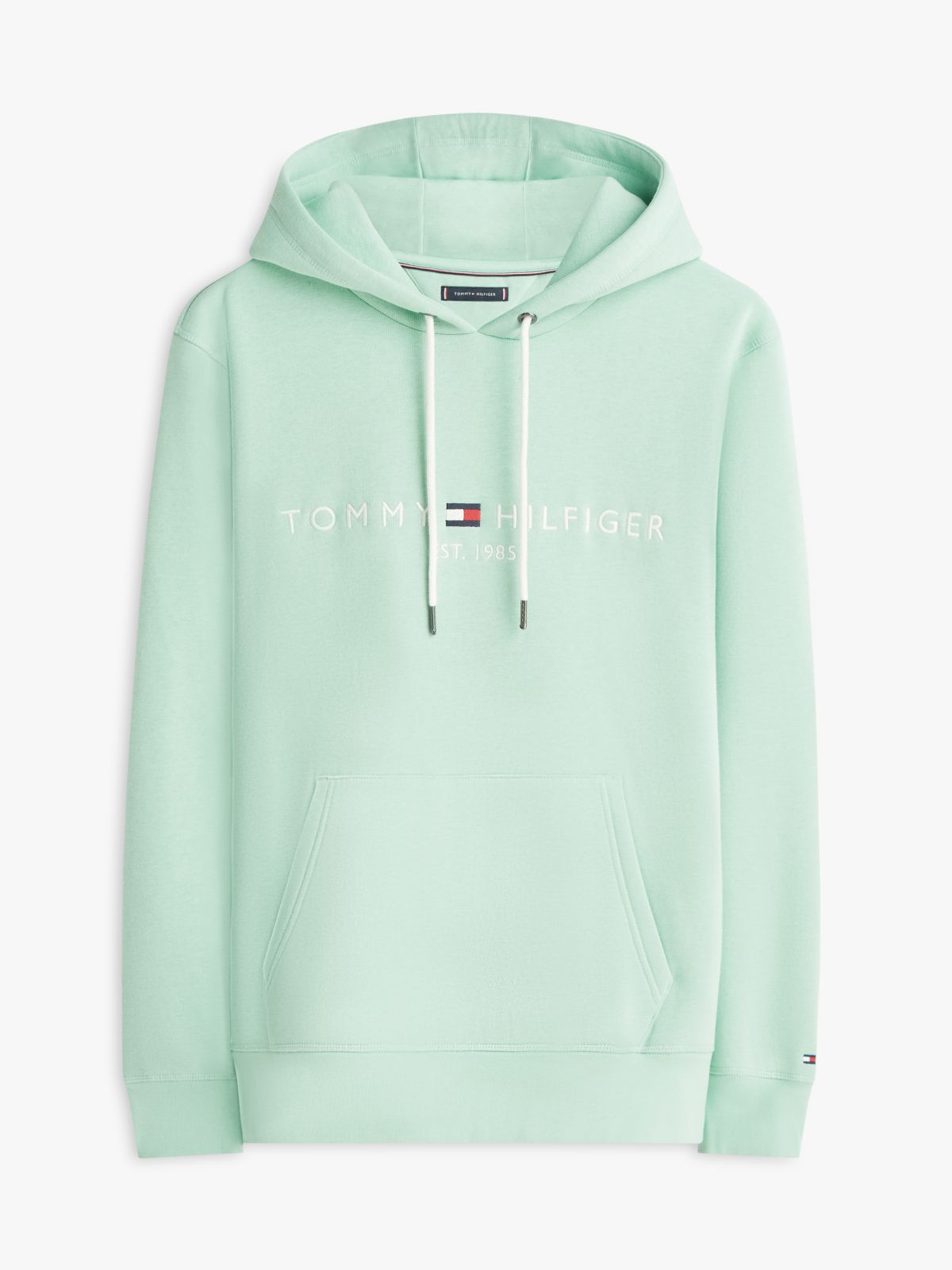 Logo Embroidery Fleece Drawstring Hoody — Green