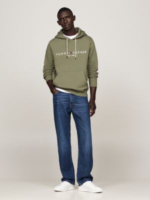 groen hoodie met trekkoord en geborduurd logo voor heren - tommy hilfiger