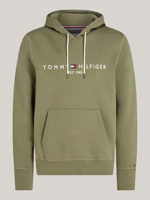 groen hoodie met trekkoord en geborduurd logo voor heren - tommy hilfiger