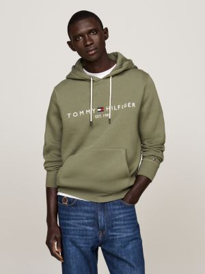 green hoodie met trekkoord en geborduurd logo voor heren - tommy hilfiger