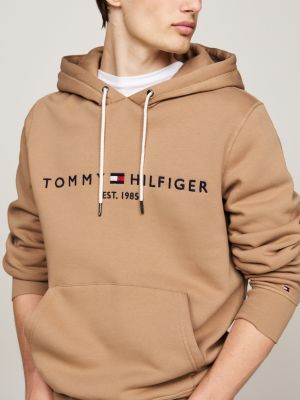 felpa con cappuccio, lacci e logo beige da uomini tommy hilfiger