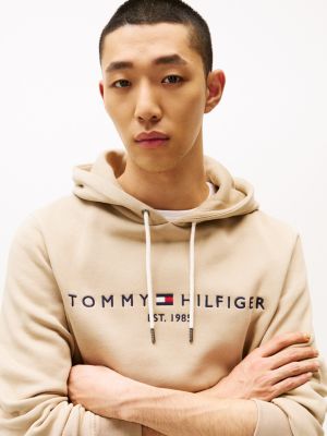 sweat à capuche à logo brodé marron pour hommes tommy hilfiger