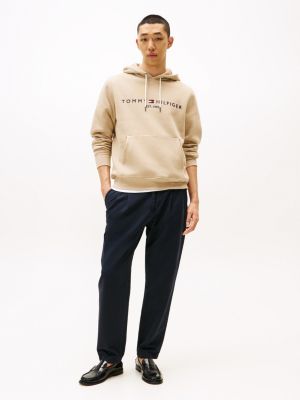 brown logo embroidery drawstring hoody for men tommy hilfiger