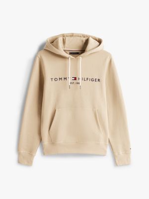 sweat à capuche à logo brodé marron pour hommes tommy hilfiger