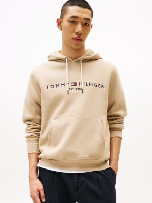 sweat à capuche à logo brodé marron pour hommes tommy hilfiger