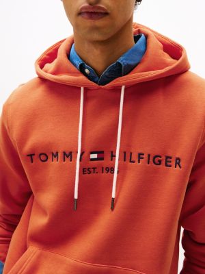 orange logo embroidery drawstring hoody for men tommy hilfiger